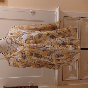 JM Collection yellow/white/tan print blouse Sz 16